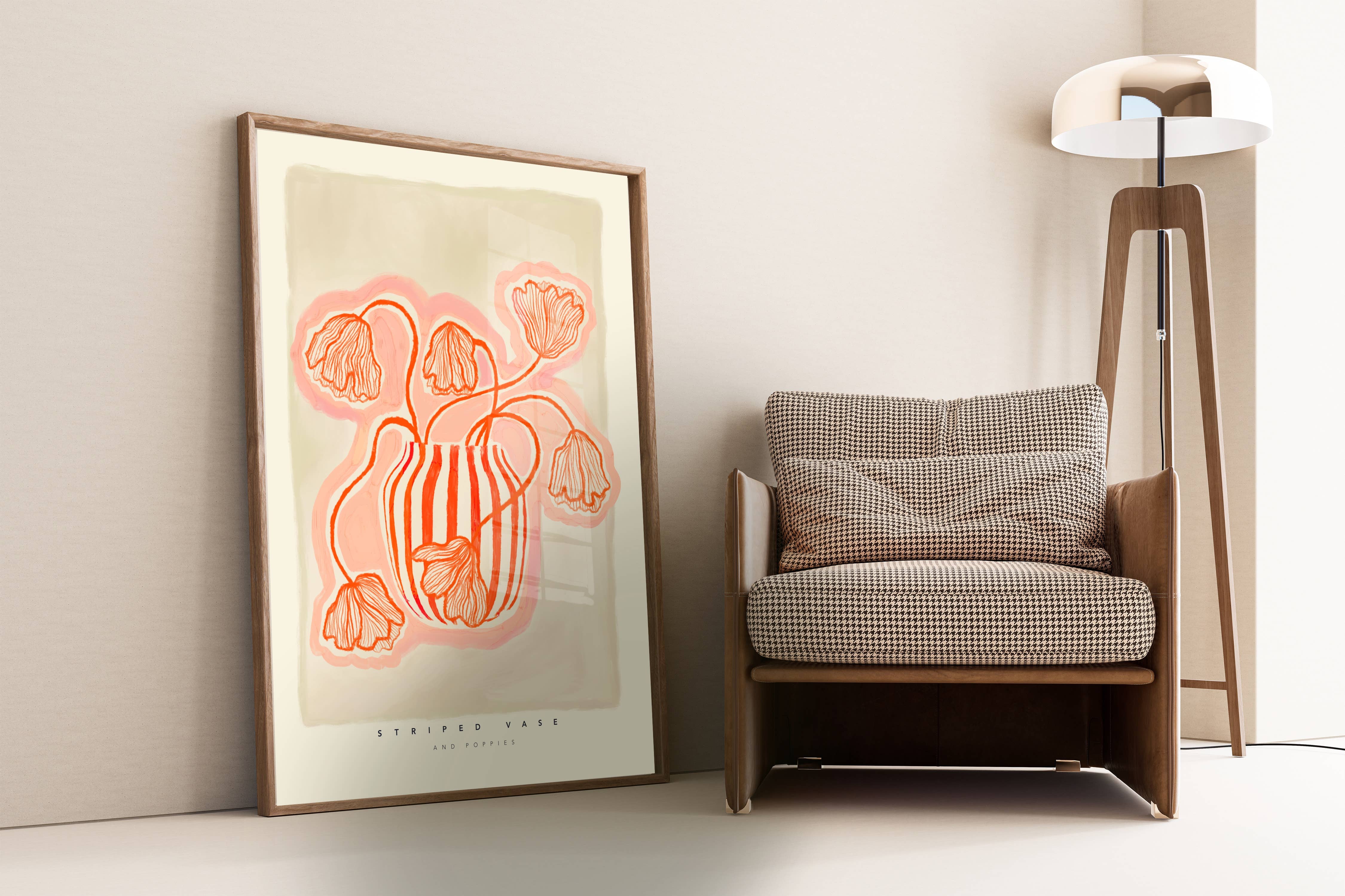 Kate Fox Design – wholesale Konsttryck – Vas Art Print, Rosa med rött tryck, handritad konst, Boho5