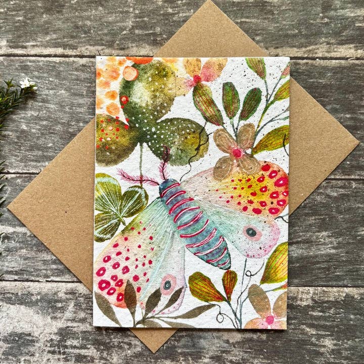 Erika's Whimsical Art – wholesale Birthday card – Plantable Seed Paper Birthday Moth Card, Blank Inside 0