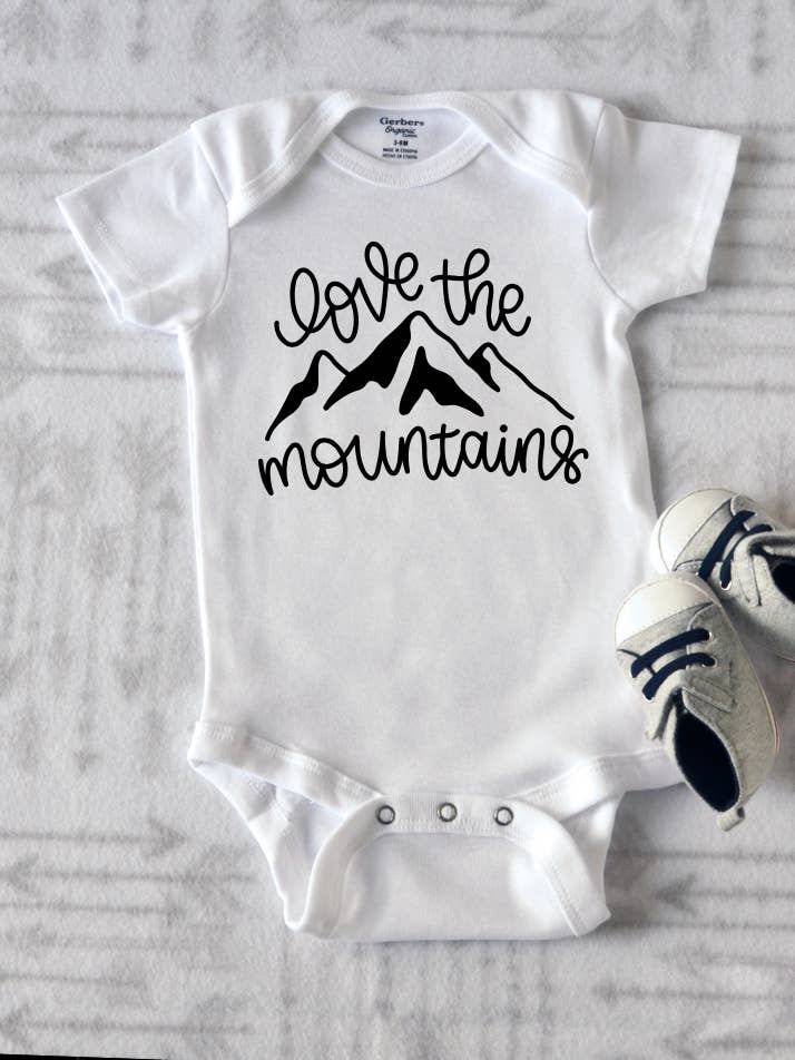 Love the Mountains Baby Outfit Bodysuit for wholesale by Bump Bump Baby Co