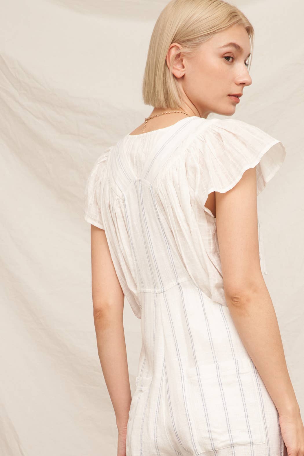 White Blue Cropped Striped Overall Jumpsuit for wholesale on Faire7