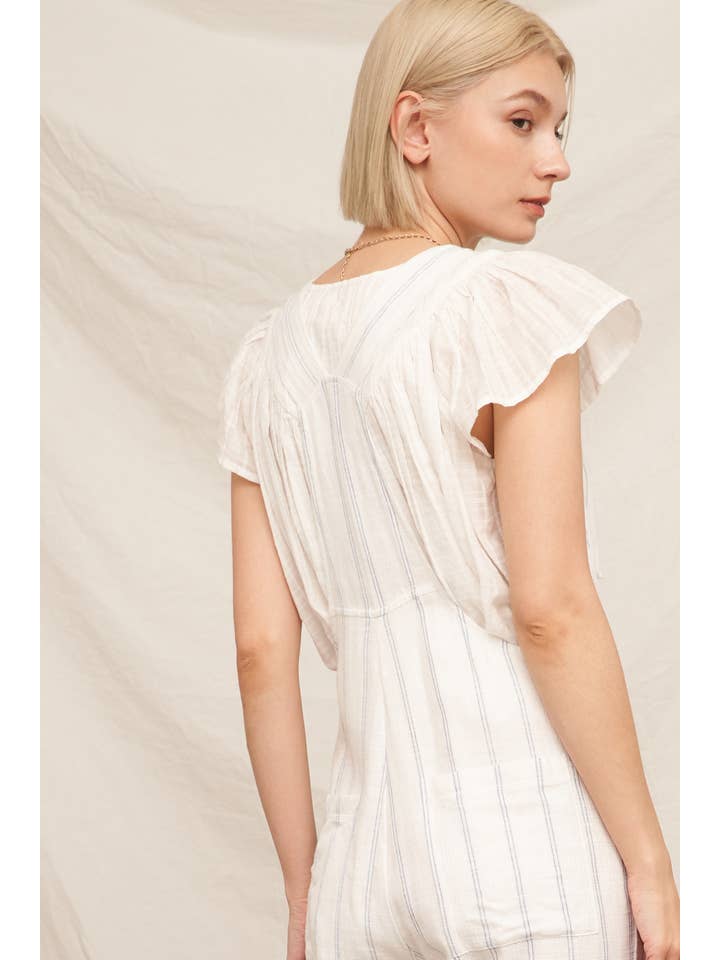 White Blue Cropped Striped Overall Jumpsuit for wholesale on Faire7