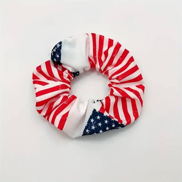 Sparkling Extras - Wholesale Scrunchie - Women's - 4th of July Women Patriotic Star USA Flag Scrunchie