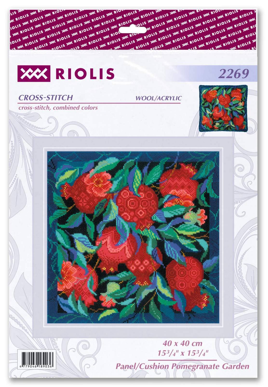 RIOLIS - Wholesale Embroidery/Cross Stitch Supplies - Cross Stitch Kit Riolis 2269 Panel/Cushion Pomegranates1