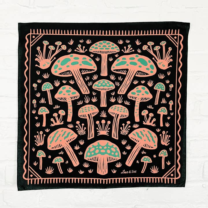Land & She - Wholesale Bandana - Unisex - Field of Mushrooms Bandana