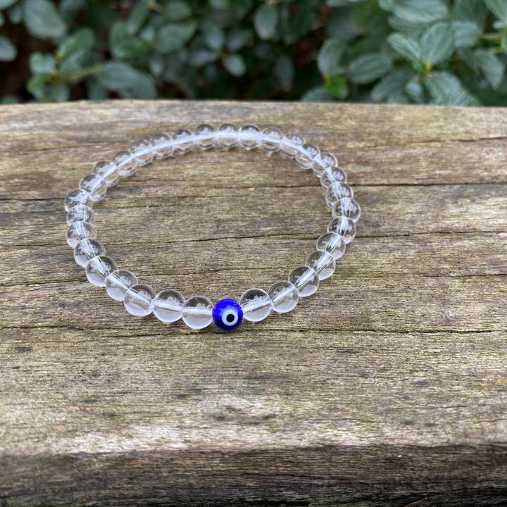 Boutique Bohème – Engroshandel Perlearmbånd – Nazar Boncuk Rock Crystal og tyrkisk øje litoterapi elastisk armbånd