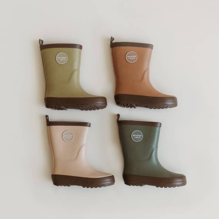 Wander + Wild - Wholesale Rain Boots - Kids - Natural Rubber Gumboots - Forest