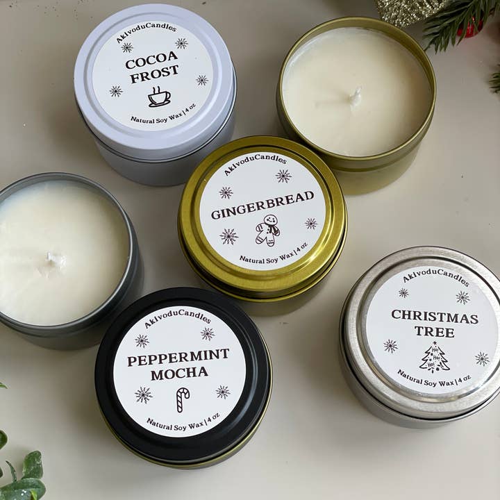 Akivodu Candles – wholesale Travel candles – Christmas Scented Candle in 4 oz Tins, Cotton Wick8