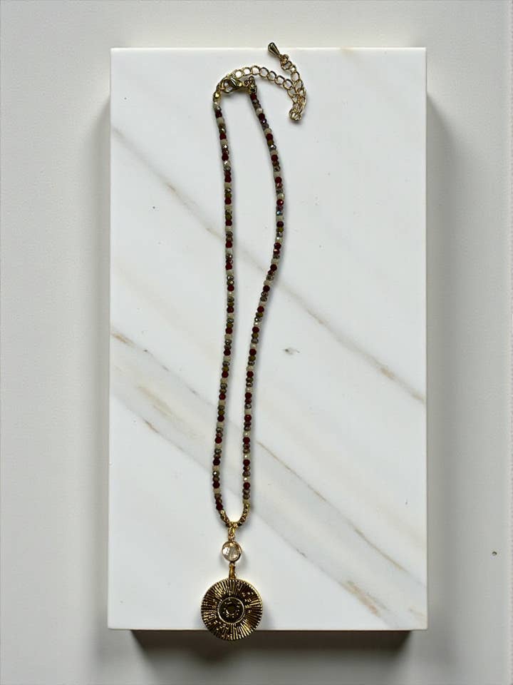 Multicolor 16" Choker Necklace with Round Gold Pendant for wholesale by Ava Capri