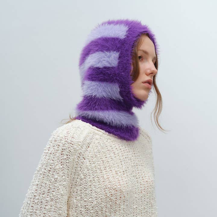 Dipped Shop – Engroshandel Beanie - Dame – Stribet farveblok pulloverhattørklæde DPS16153