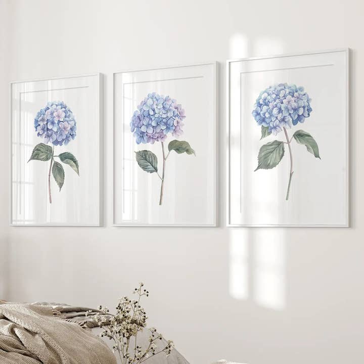Art Lane - Wholesale Gallery Wall Set - Light Blue Hydrangea Flower Wall Art Poster Set