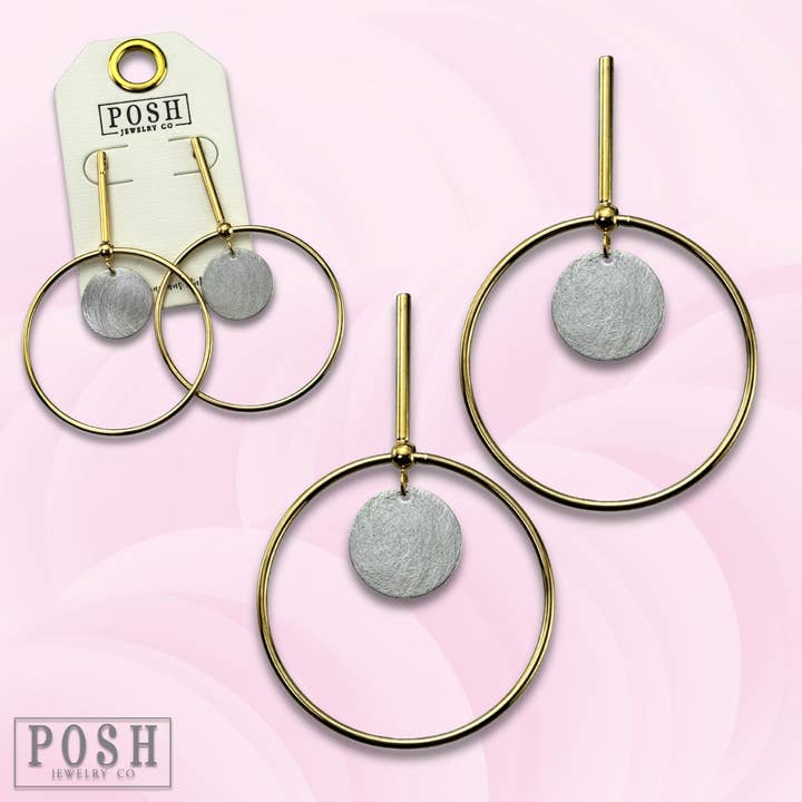 Gouden staaf en zilveren schijf oorbel, laatste oproep voor wholesale door Pink Panache Brands