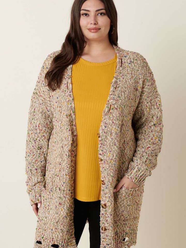 PLUS FLERFÄRGAD POPCORN DISTRESSED CARDIGAN för wholesale av mittoshop