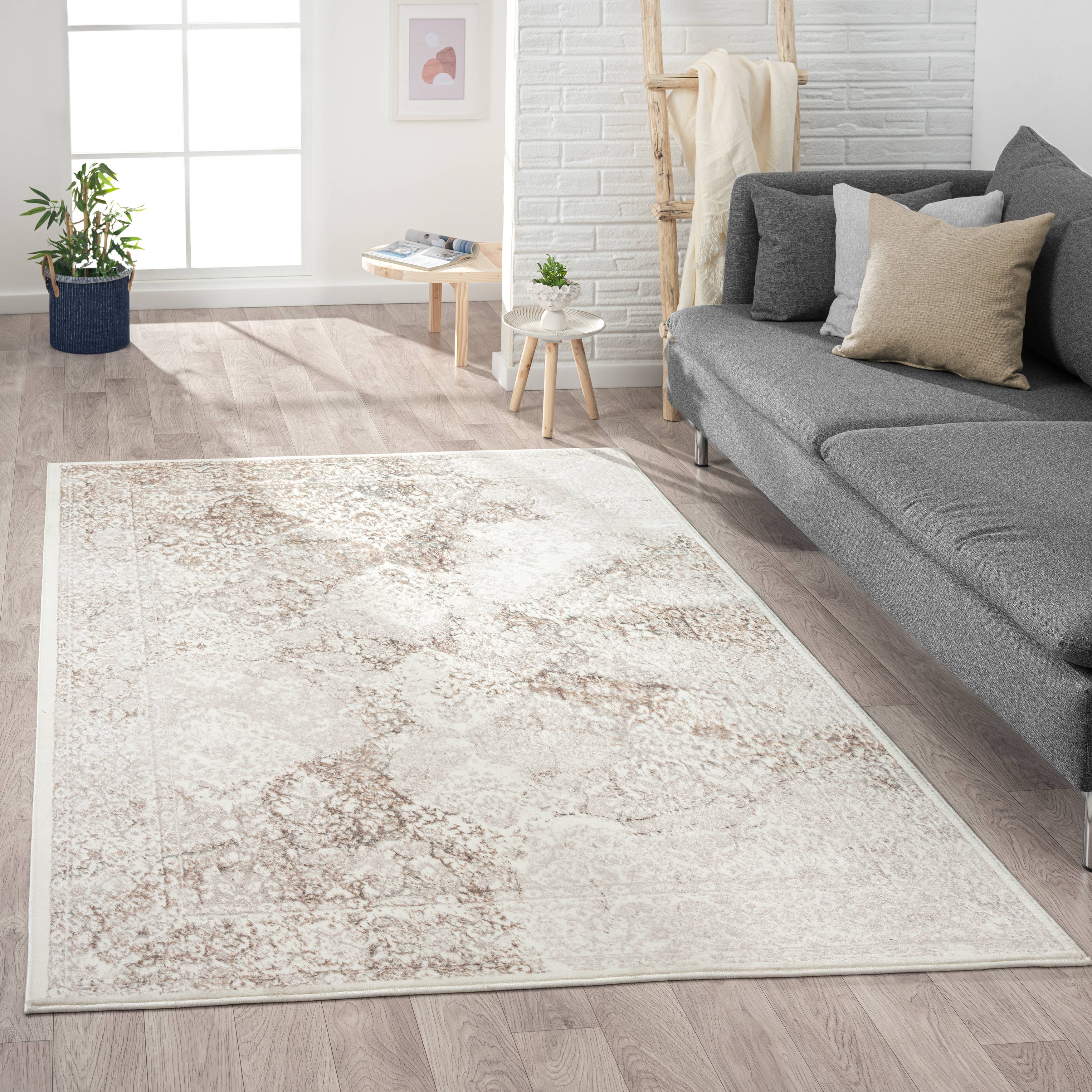 LR Home - Wholesale Area Rug - Angela Contemporary Damask Beige Polyester Indoor Area Rug1