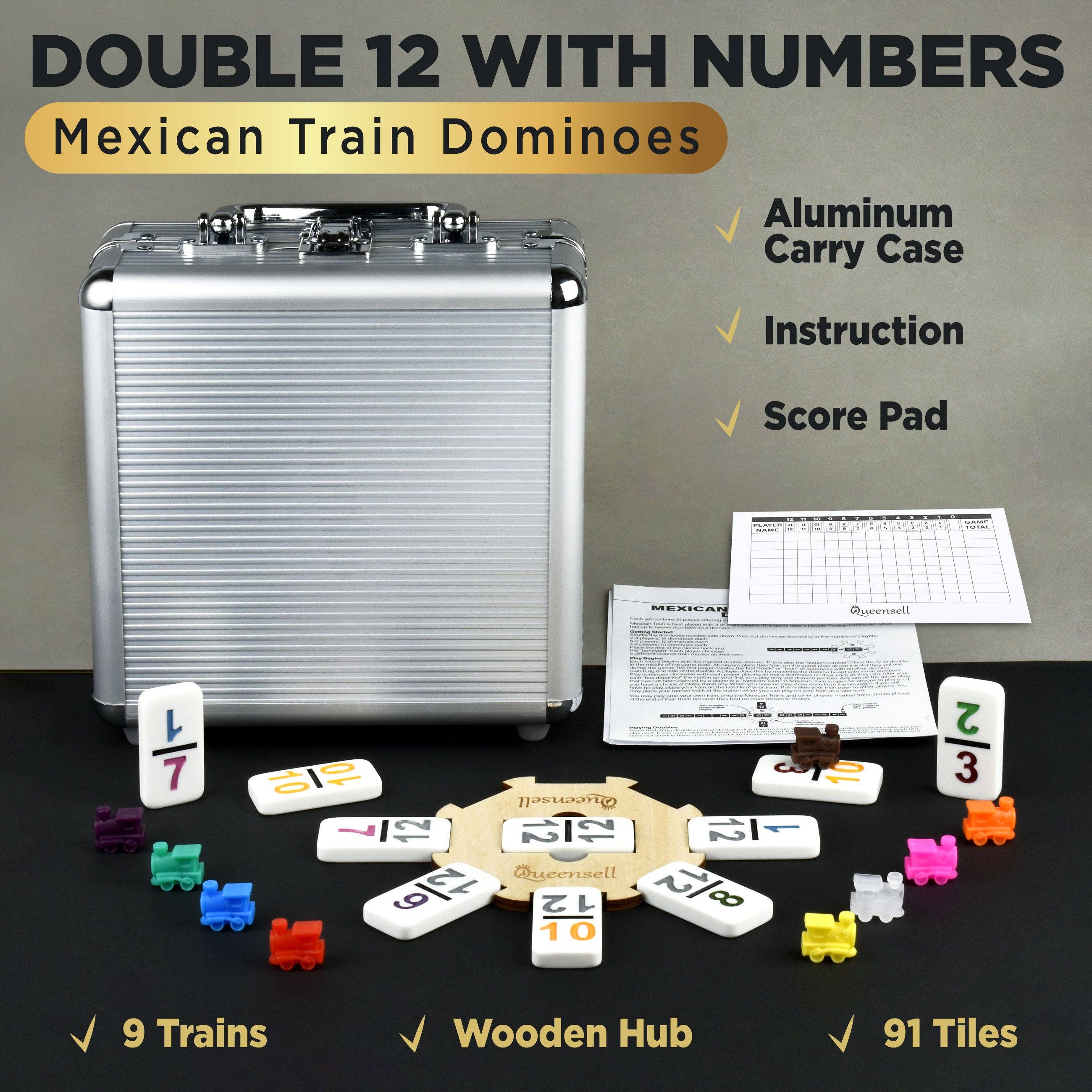 Queensell - Wholesale Board Game - Mexican Train Dominoes Game Double 12 with Numbers1