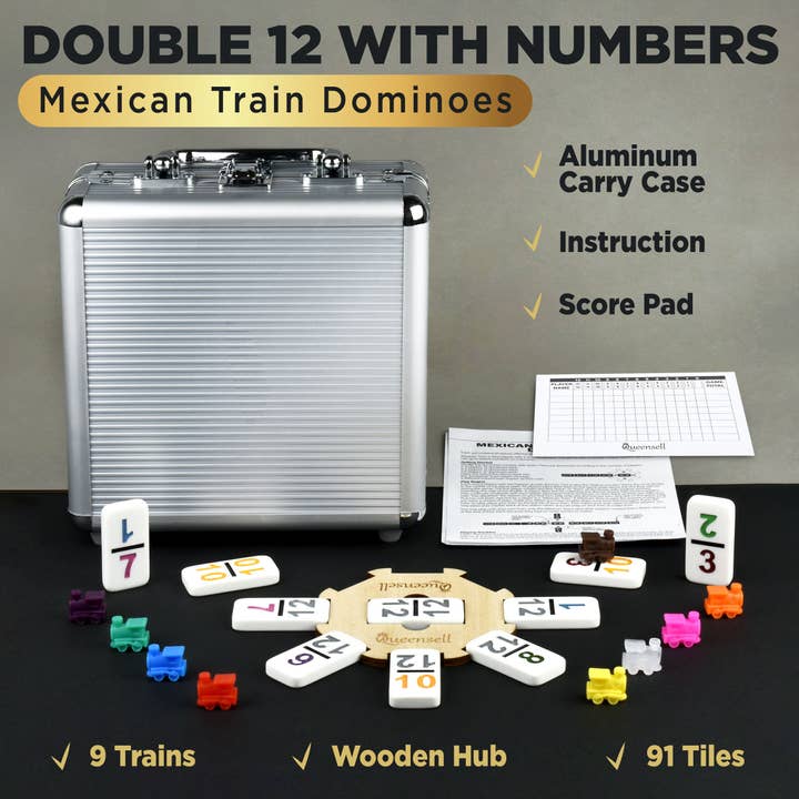 Queensell - Wholesale Board Game - Mexican Train Dominoes Game Double 12 with Numbers1