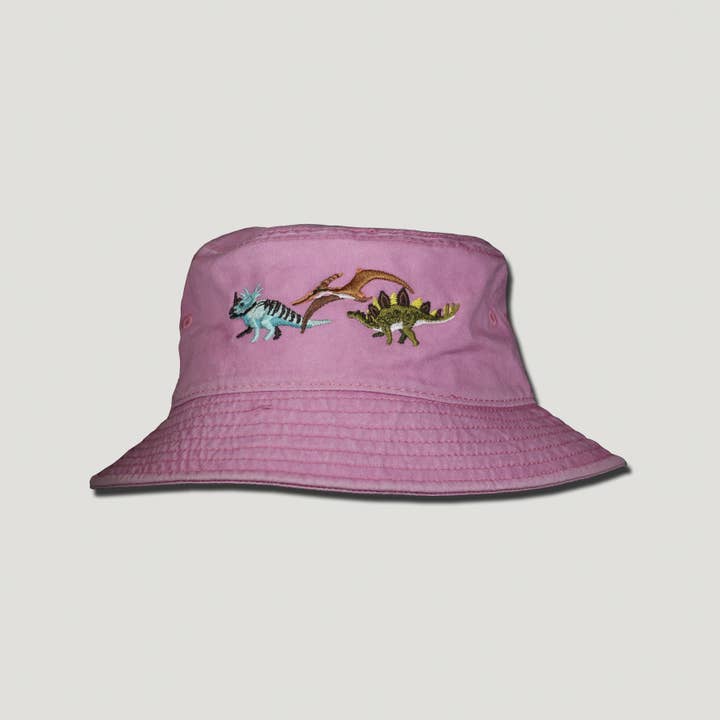 Chapeau seau brodé Dino Girl pour jeunes pour la vente par Atlas Screen Printing