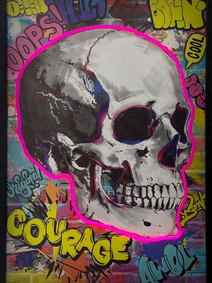 Skull Framed Neon Light Canvas Print (24"x36") for wholesale by Scorpio Posters