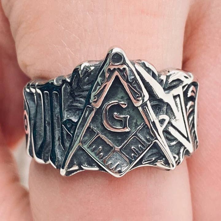 Stainless Steel Masonic Emblem Ring - MJ/MR for wholesale by Mio Queena
