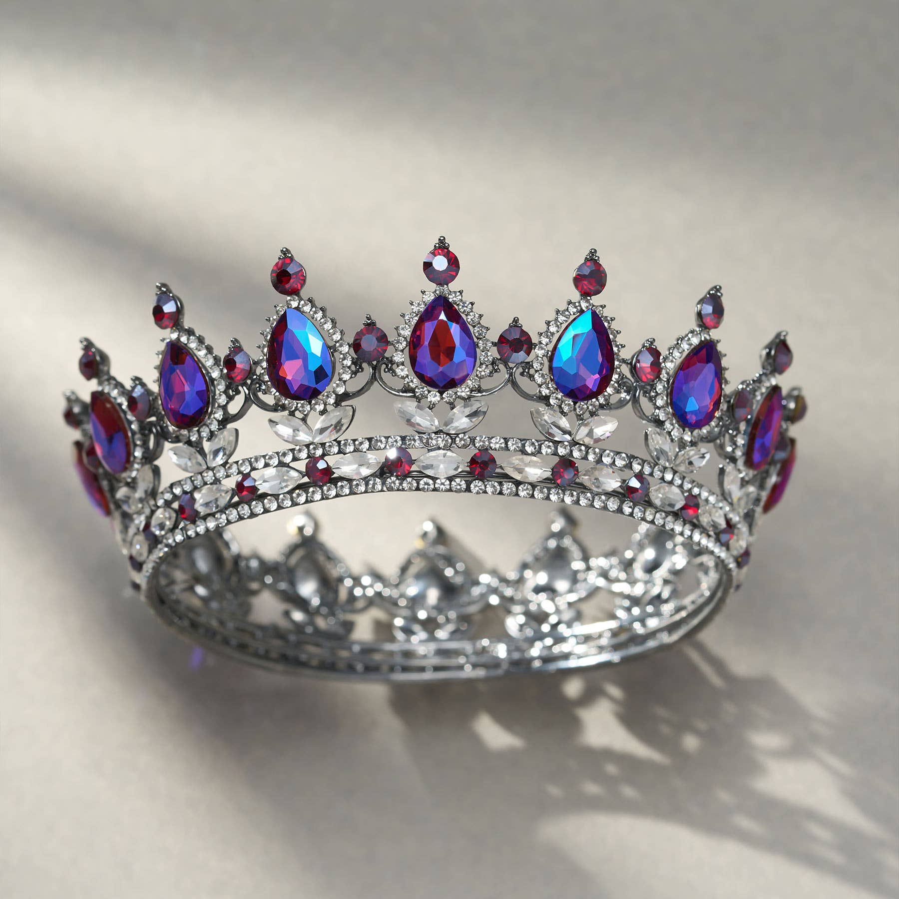 Tian Sweet Tian Sweet 34011-PP 7 oz Silver Crown with Big Rhinestones -  Purple 34011-PP