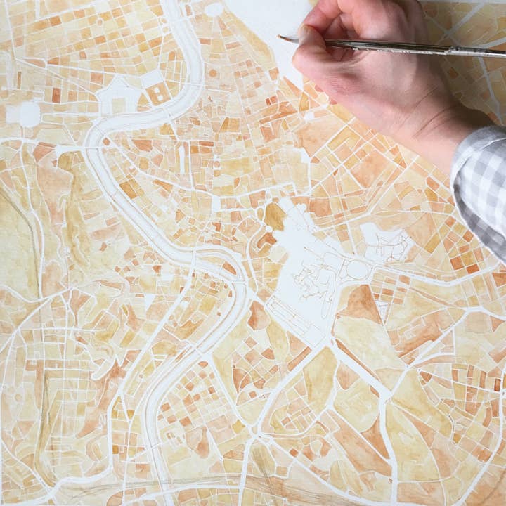 Turn-of-the-Centuries - Wholesale Art Print - Rome Watercolor Map + Sketch - A2 ART PRINT6