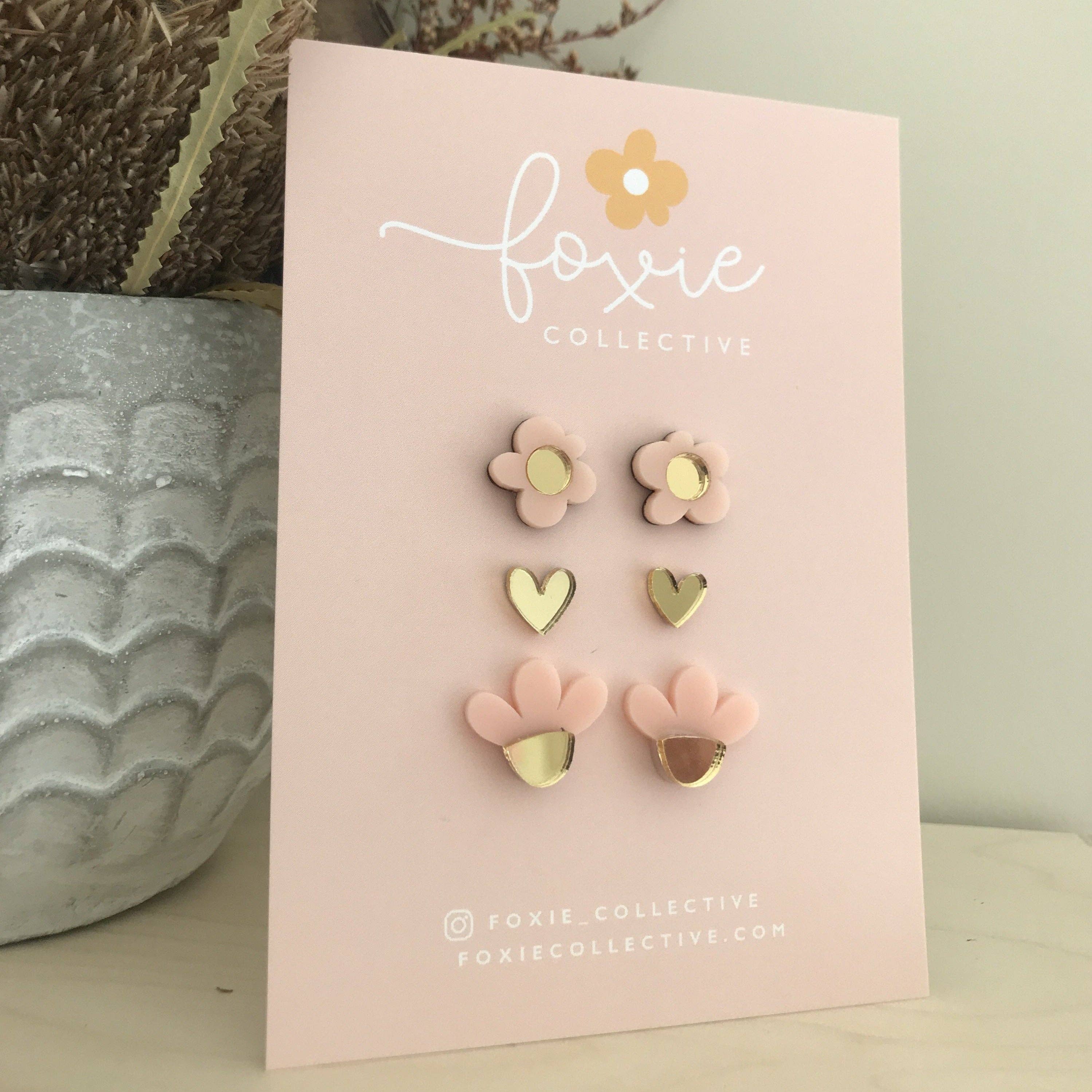 Foxie Collective - Wholesale Jewelry Set - Stud Pack Trio #5 | Pale Pink + Gold | WHOLESALE1