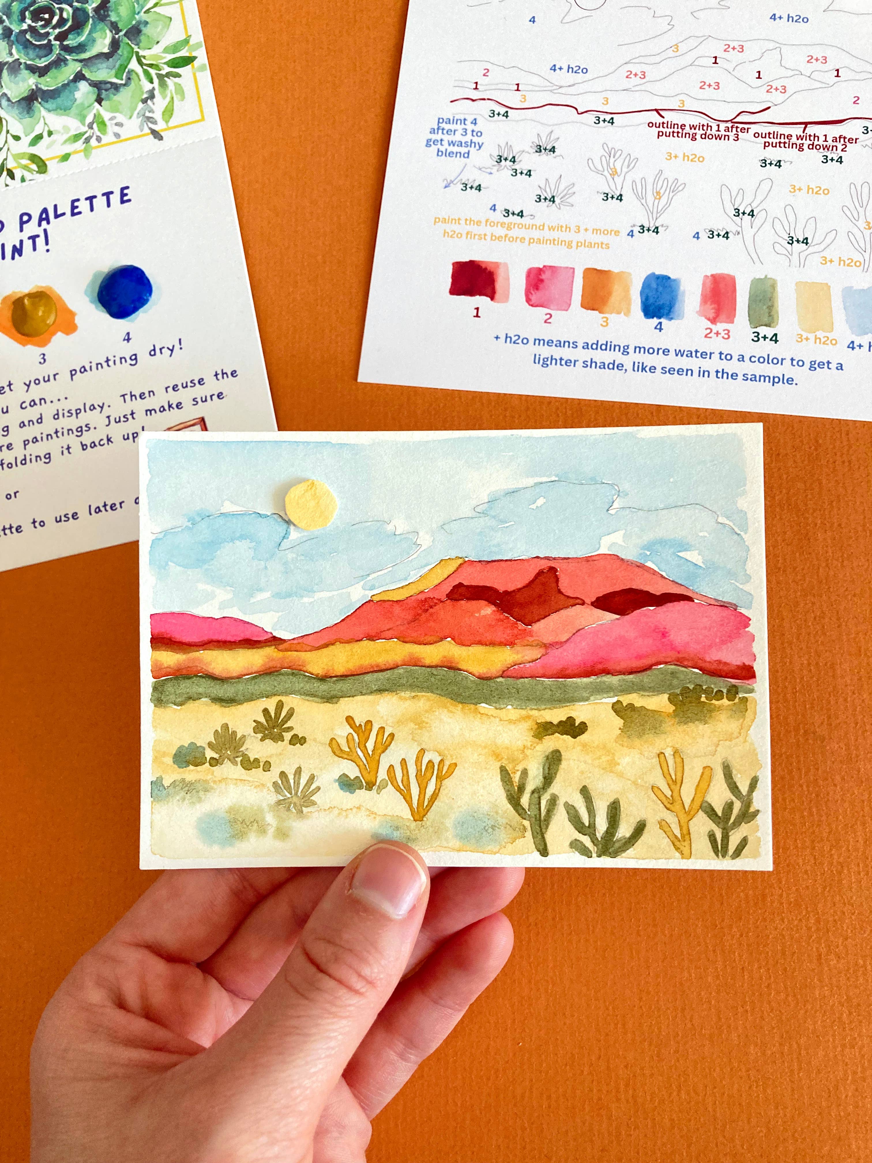 Pink Puddle Studio - Wholesale DIY Craft Kit - Calm Desert Landscape Watercolor Paint by Number DIY Kit2
