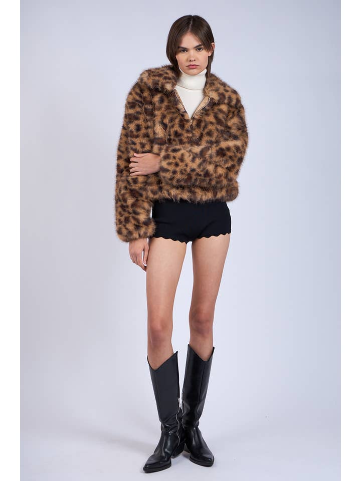 Leopard -LEOPARD PRINT LONG SLEEVE CASUAL FAUX FUR JACKET for wholesale on Faire