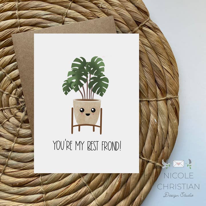 You're My Best Frond - friend Greeting Card love plant lover for wholesale by Nicole Christian - Illustration