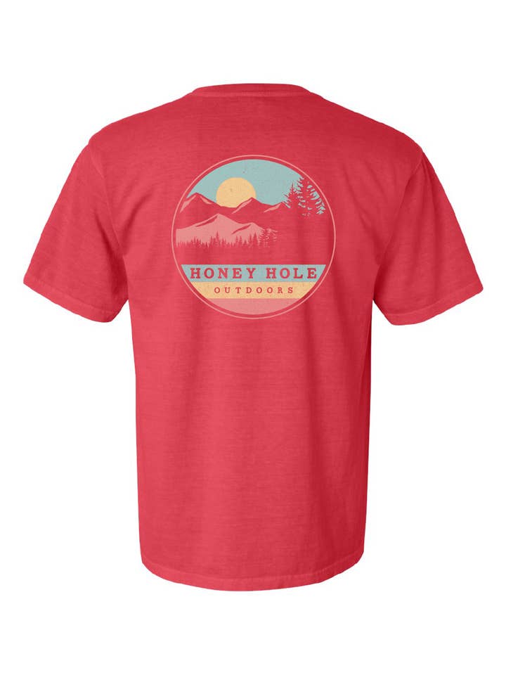 Honey Hole Outdoors - Wholesale Screen Printed T-Shirt - Unisex - Short Sleeve - Circle Mountain - Watermelon