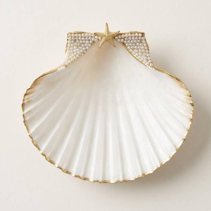 Shell Yeah By Jaks LLC – Prato de joias por atacado – Prato de Bugigangas em Forma de Concha de Vieira Pearl Star – Borda Dourada0