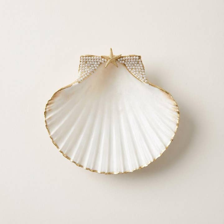 Shell Yeah By Jaks LLC – Engroshandel Smykkeskål – Perle Stjerne Kammusling Skål Smykkeskål – Guldkant