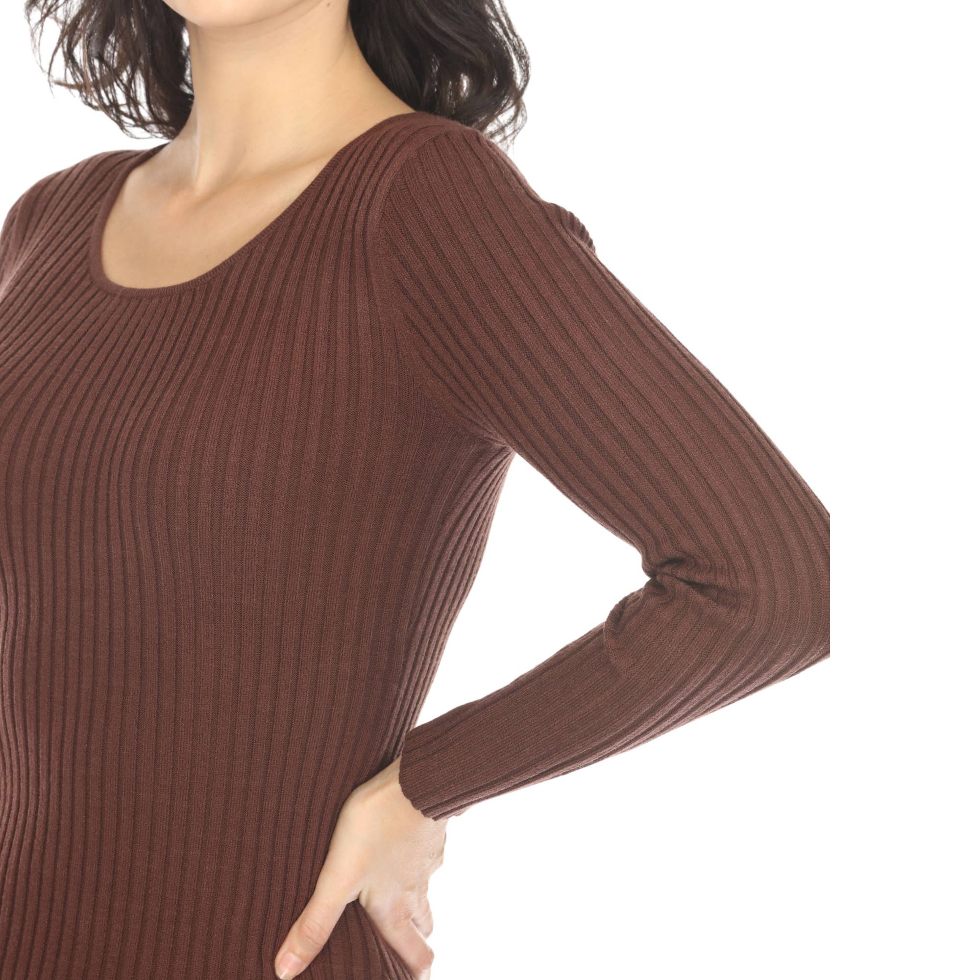 WHITE MARK – Vestido - Mulher por atacado – Vestido feminino de manga comprida midi com nervura18