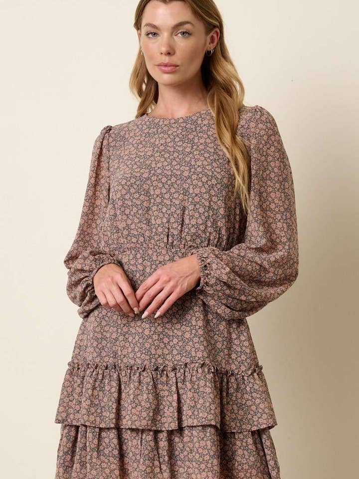 mittoshop - Wholesale Dress - Women's - FLOWER PRINT ROUND NECK RUFFLE DETAIL MINI DRESS3