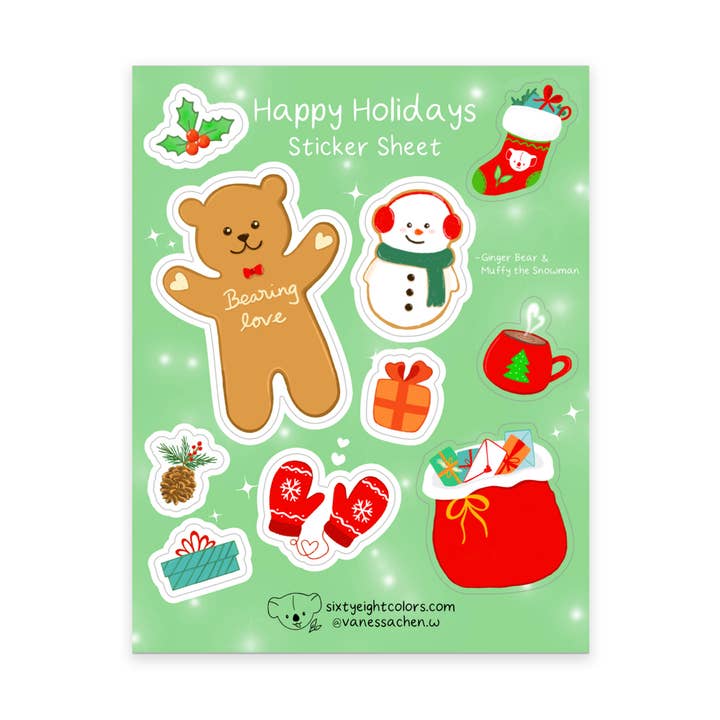 Happy Holidays Sticker Sheet, Sød jul klistermærke ark for engroshandel hos Sixtyeightcolors