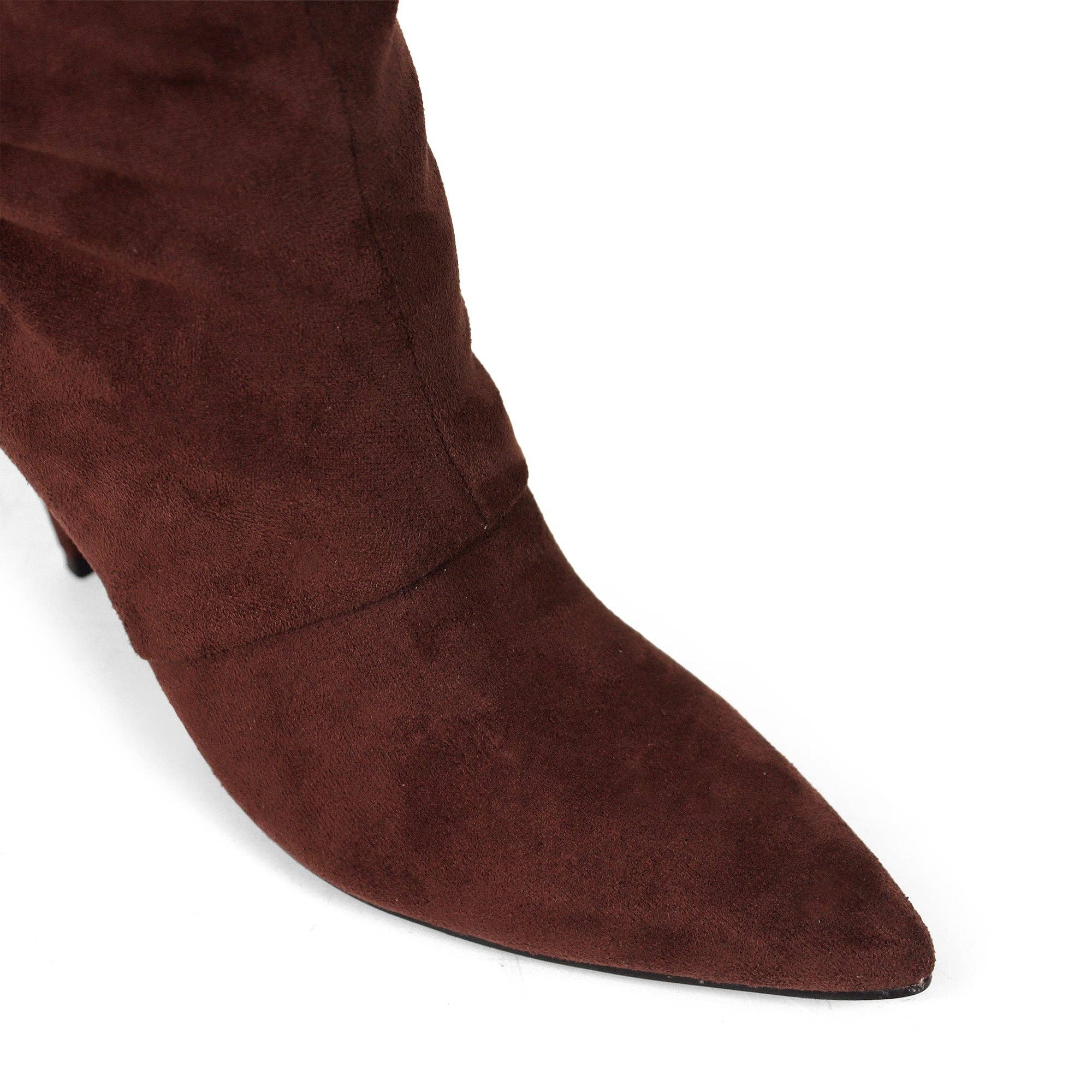 MEAGAN-1 POINTED TOE SLOUCH BOOTS / KITTEN HEEL BLACK CHOCOLATE for wholesale on Faire2