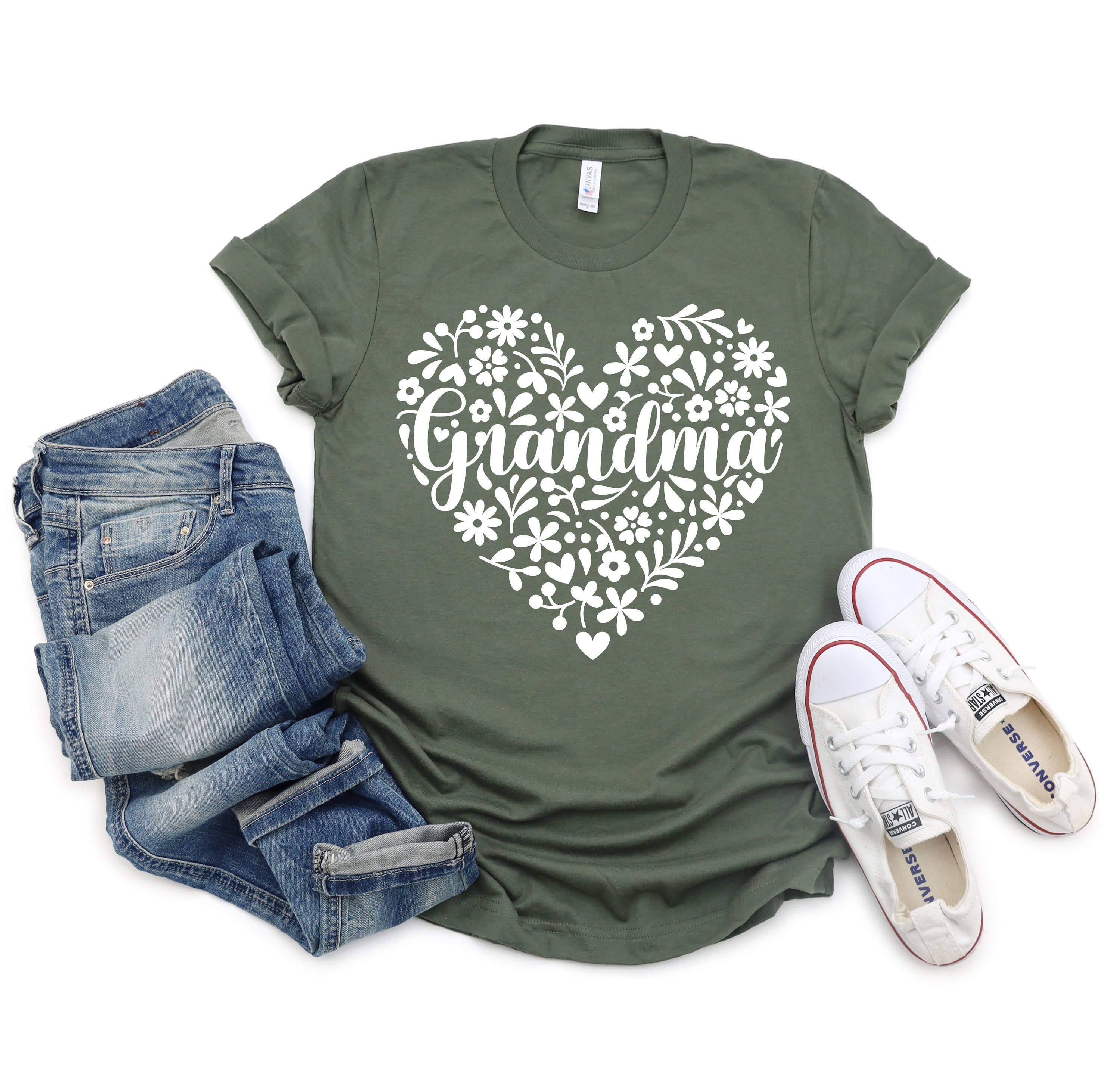 PrimestoreUS - Wholesale Screen Printed T-Shirt - Women's - Grandma Flower Heart Shirt, Gift for Nana, Grandmother0