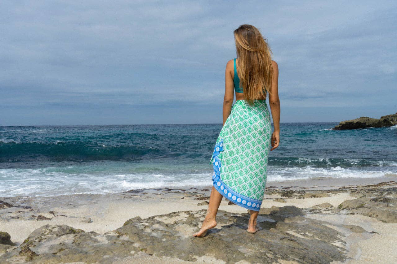 Ollie Burwell – Engroshandel Strandbadekåbe – Dame – Geo - Grøn | Voile | Håndtrykt Sarong3