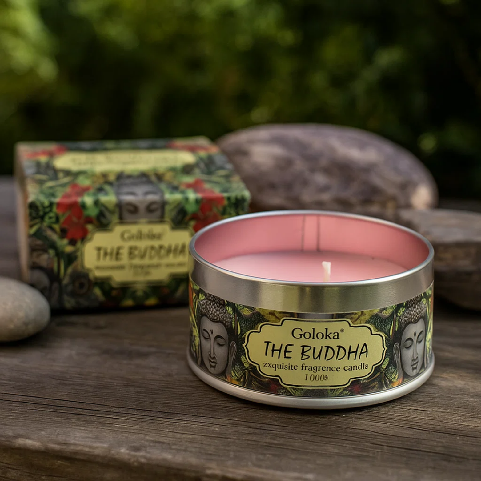 Green Tree - Wholesale Travel Candles - Goloka The Buddha Soya Wax Candle Tin1