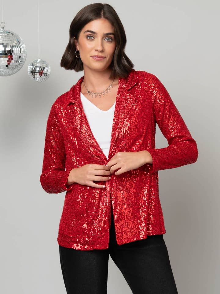 Open Front Shimmer Blazer for wholesale by Pine Apparel