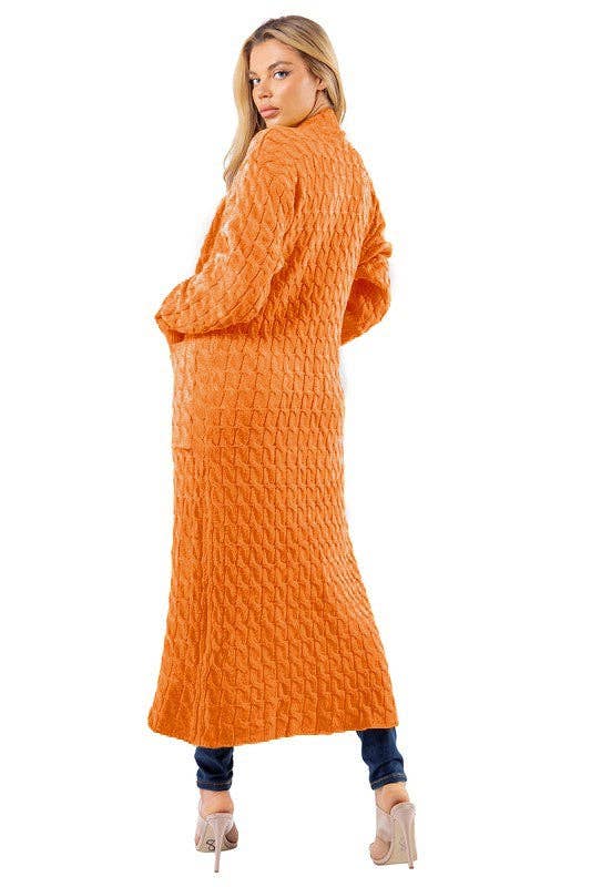 Orange WOMEN FASHION LONG MAXI SWEATER CARDIGAN for wholesale on Faire3