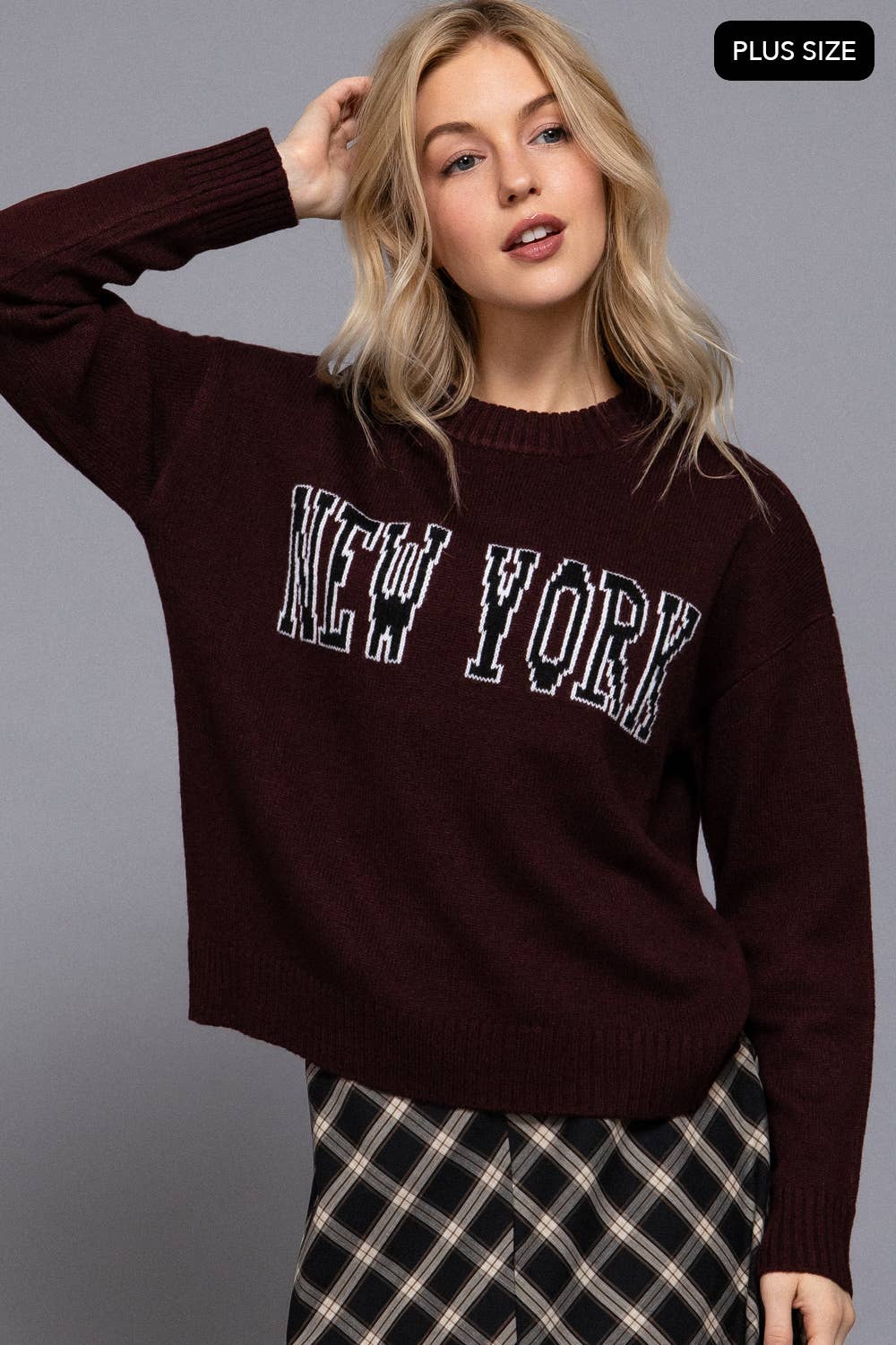 Active Basic | Active USA - Wholesale Knit Sweater - Women's - Long Sleeve Crew Neck "NEW YORK" Lettering Sweater Top9
