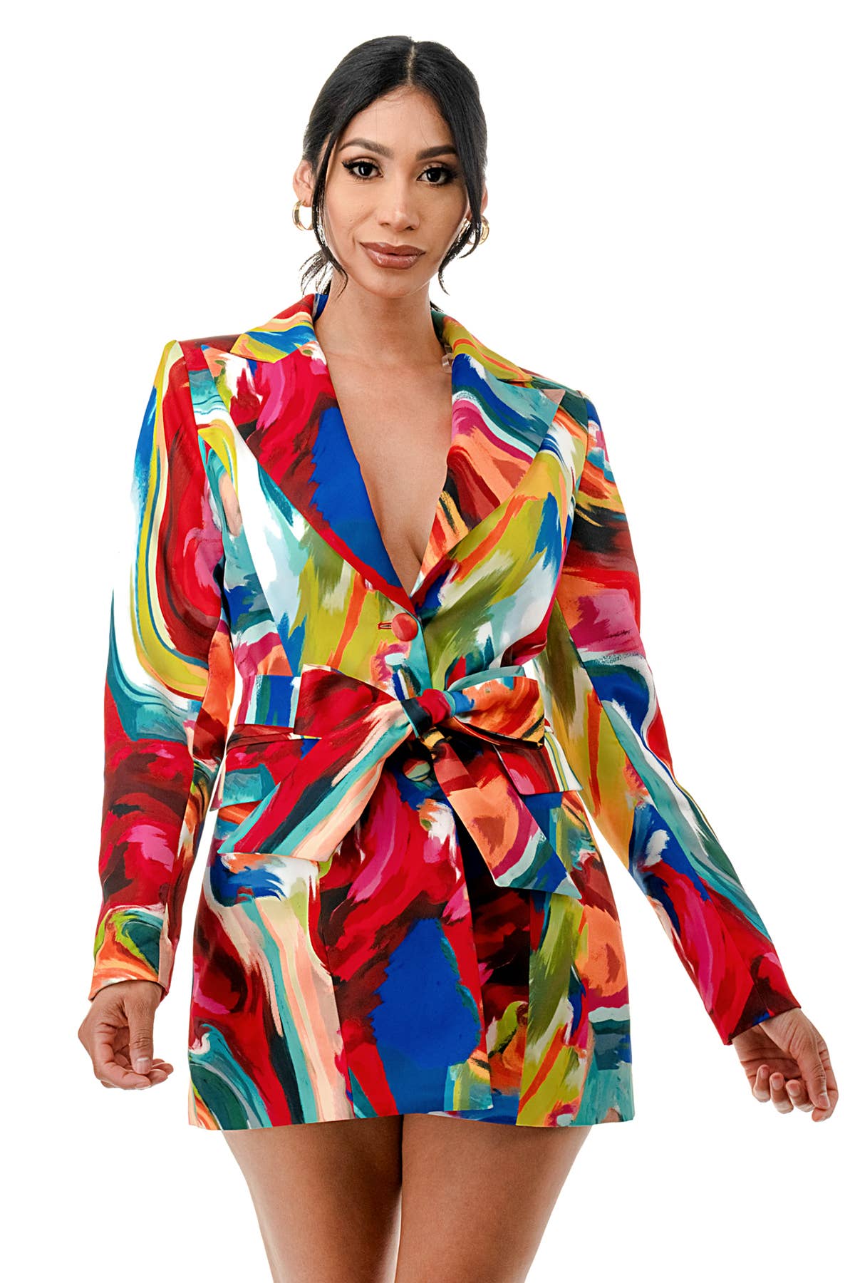 Namatt Design - Wholesale Blazer - Women's - Plus Long Sleeve Tie Waist Blazer4