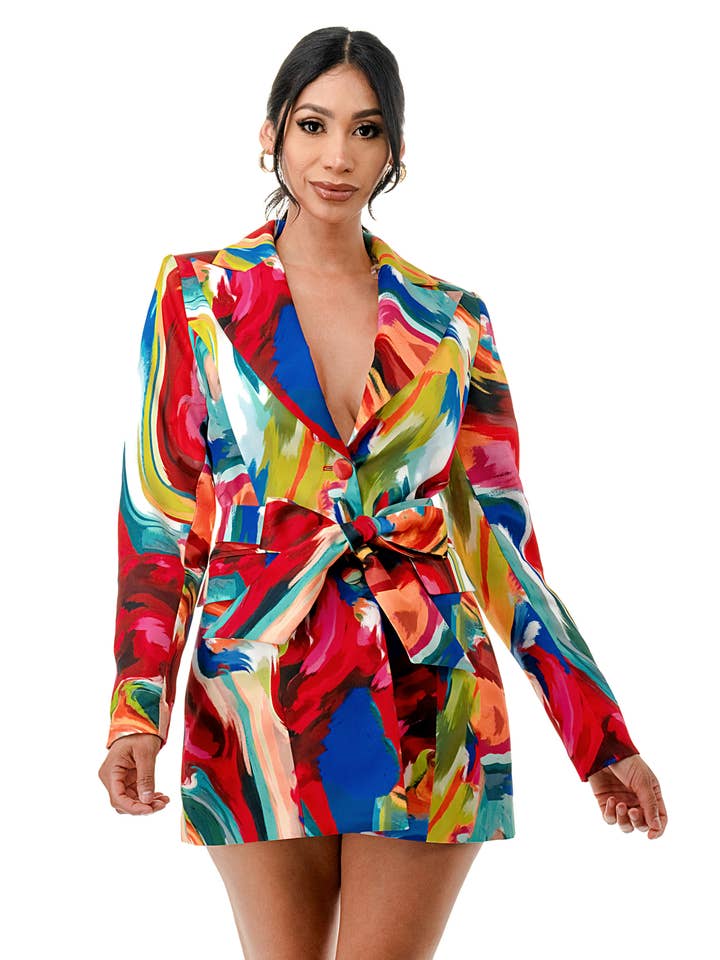 Namatt Design - Wholesale Blazer - Women's - Plus Long Sleeve Tie Waist Blazer4