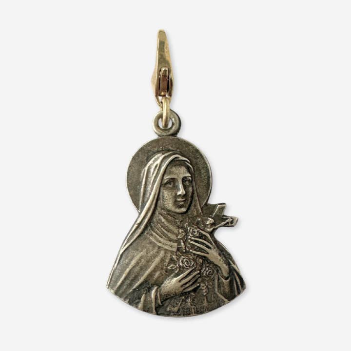 Lulu’s Petals - Wholesale Individual Charm/Pendant - Vintage aged silver Saint Therese silhouette charm