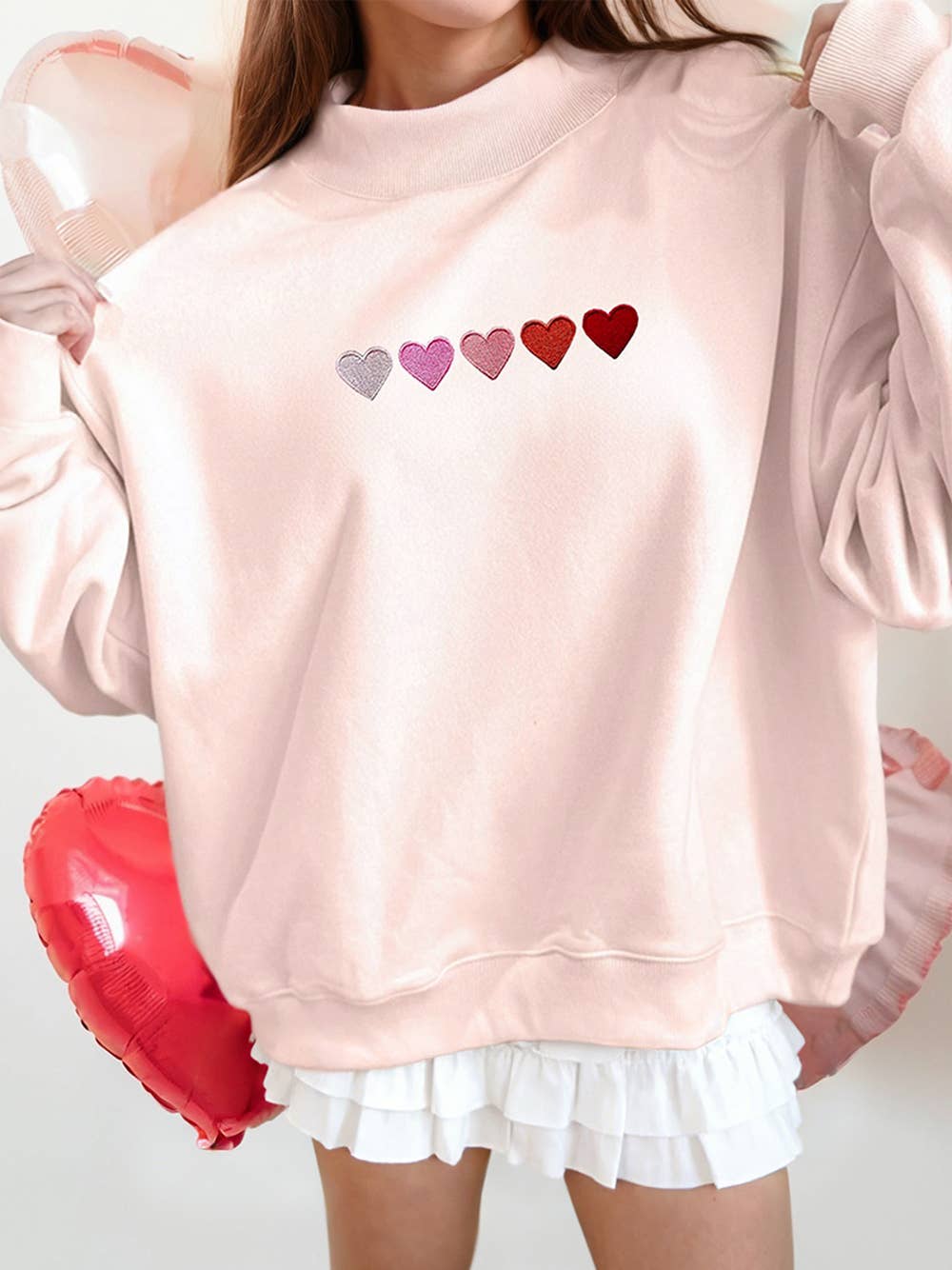 1 the Woman - Vente Sweat-shirt – femme - Sweat-shirt à col montant avec patch cœur en chenille pour la Saint-Valentin13