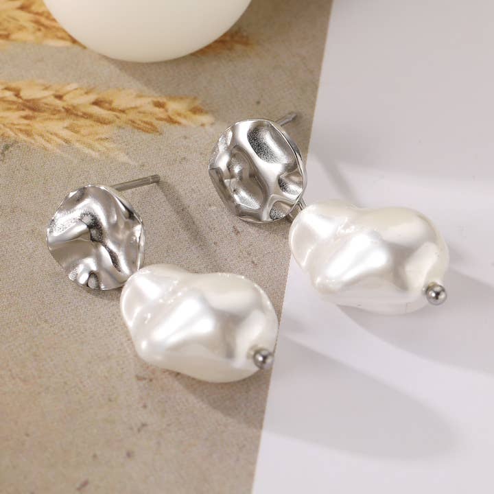 Silver Floriane - Pearl Drop Earrings for wholesale on Faire0