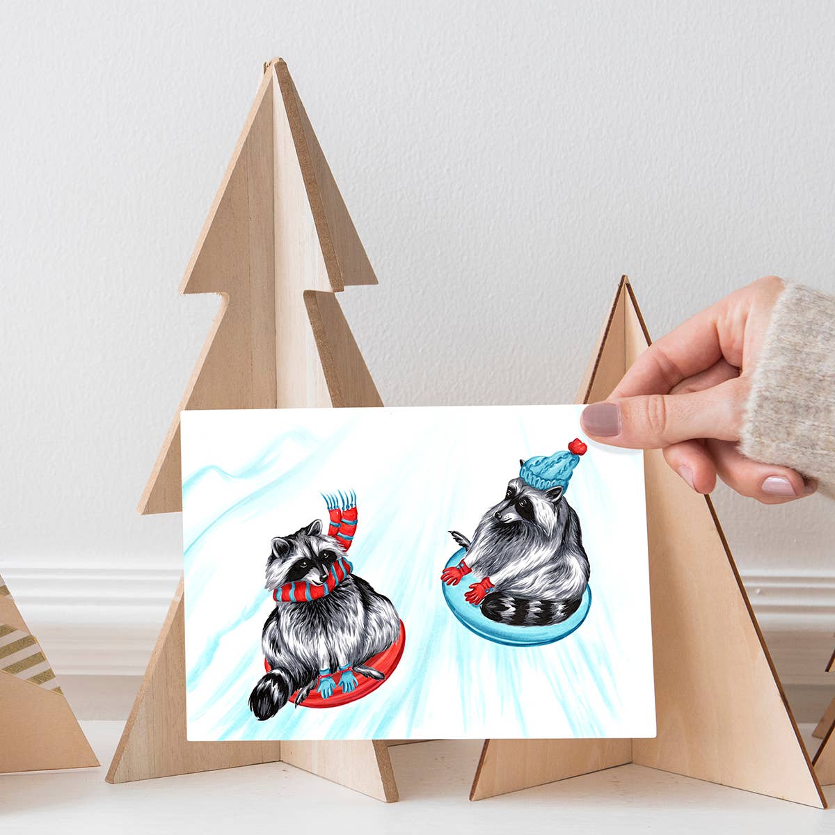 Sardines Studio - Wholesale Christmas Card - Raccoons sliding Greeting Card3