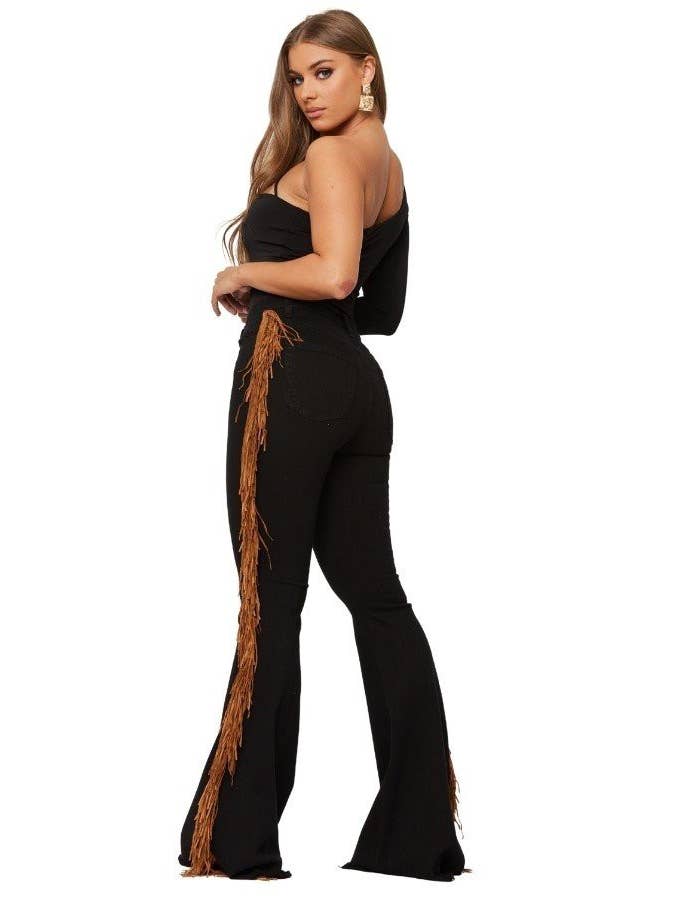 GJG Denim - Wholesale Jeans - Women's - Fringe Bell Bottom Jean in Black Denim