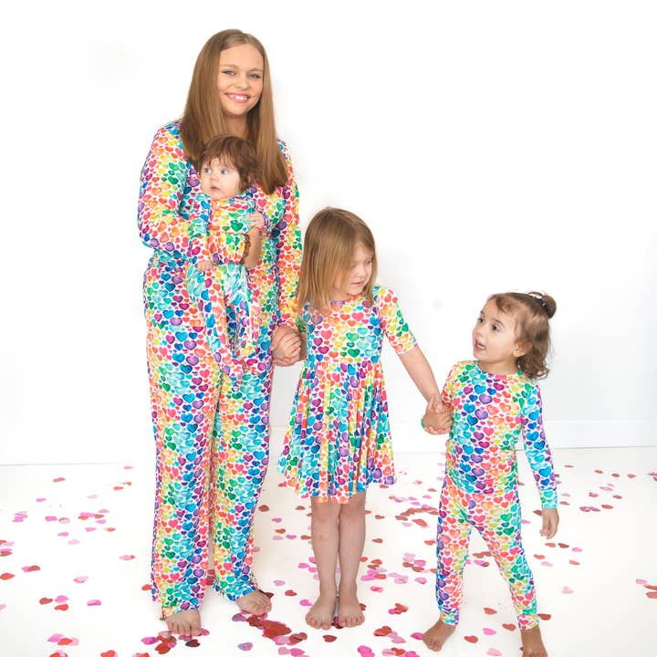 millie + roo - Wholesale Sleepwear Set - Kids - LONG SLEEVE TWO PIECE SETS- Rainbow Hearts