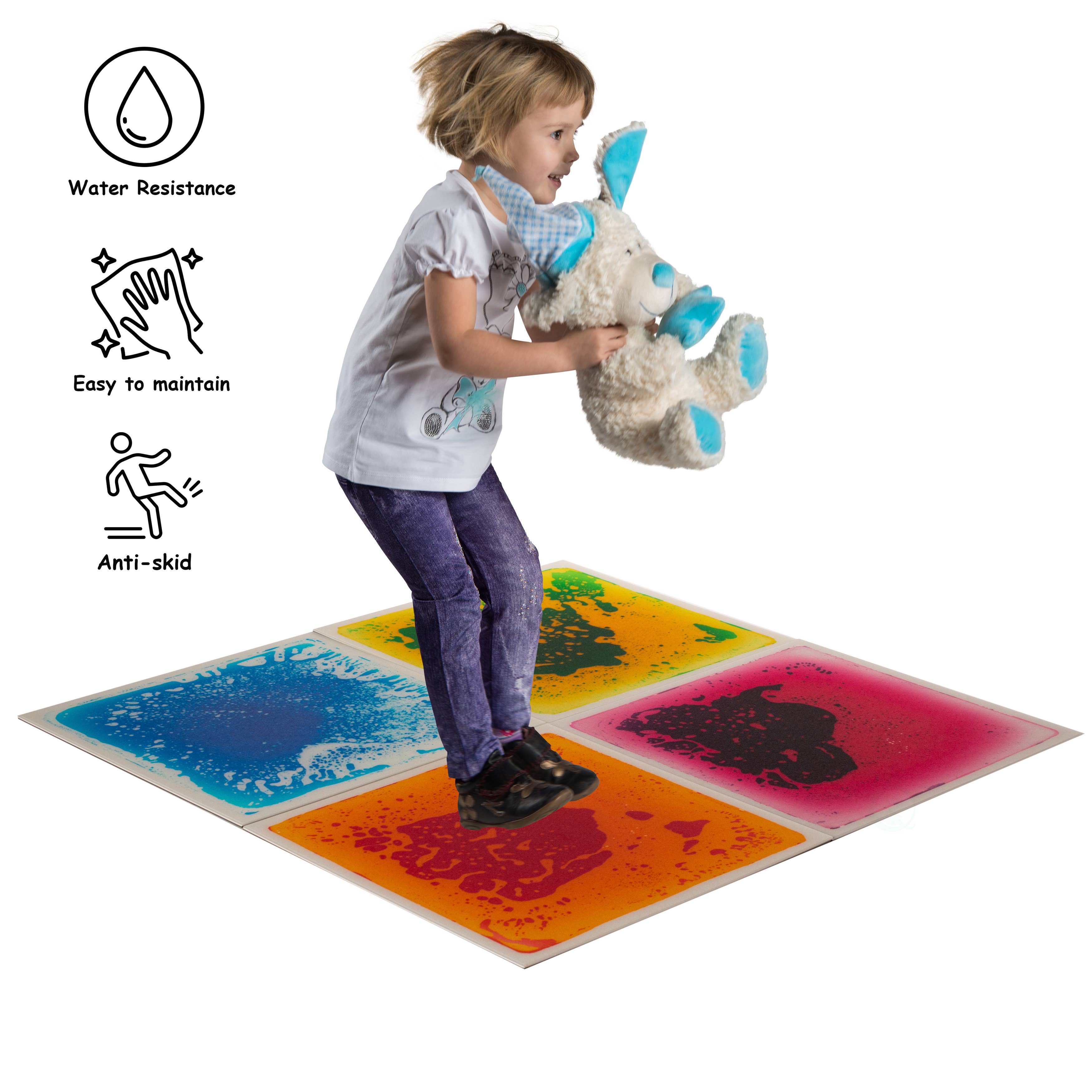 Quickway Imports - Wholesale Toy Set - Kids - Sensory Liquid Gel Floor Square Tiles, Kids Floor Mat, 4PacK12